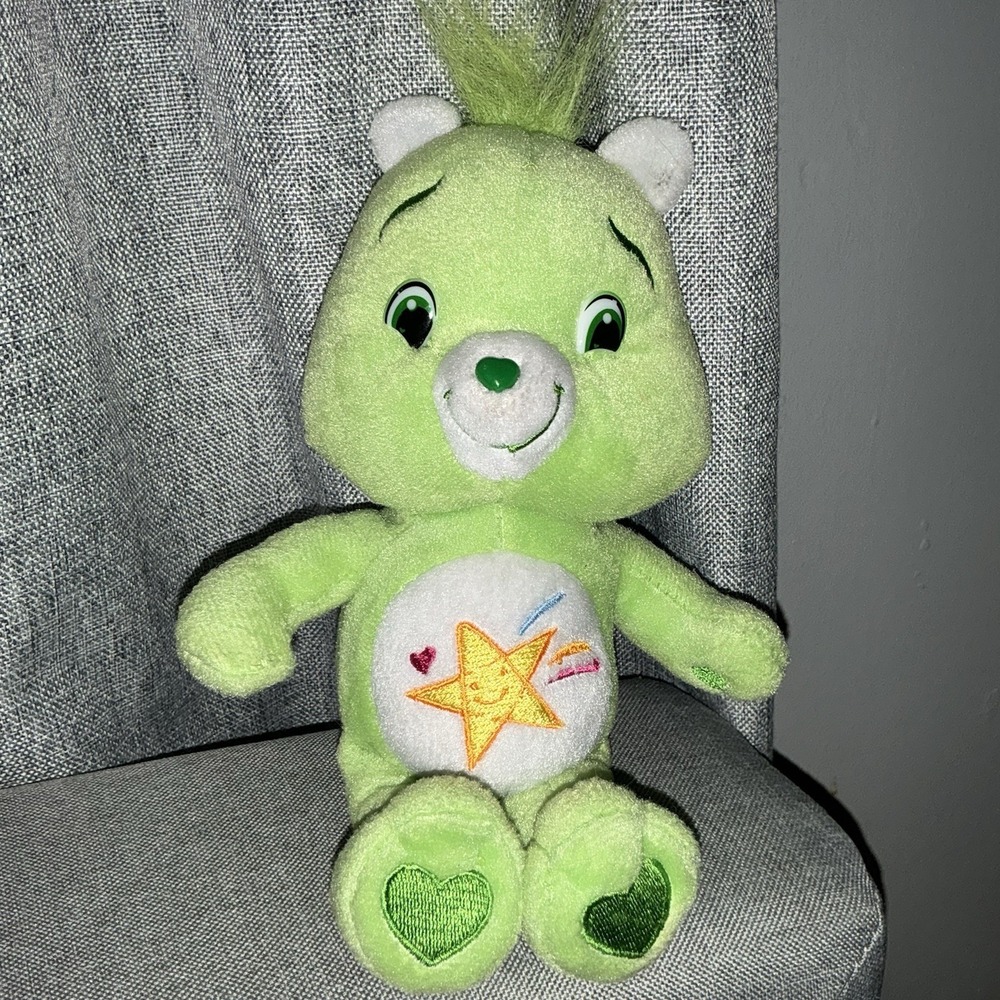 CARE BEARS Oopsy Bear 14" Plush 2007 Green Bear Shooting Star Care Bear Rare